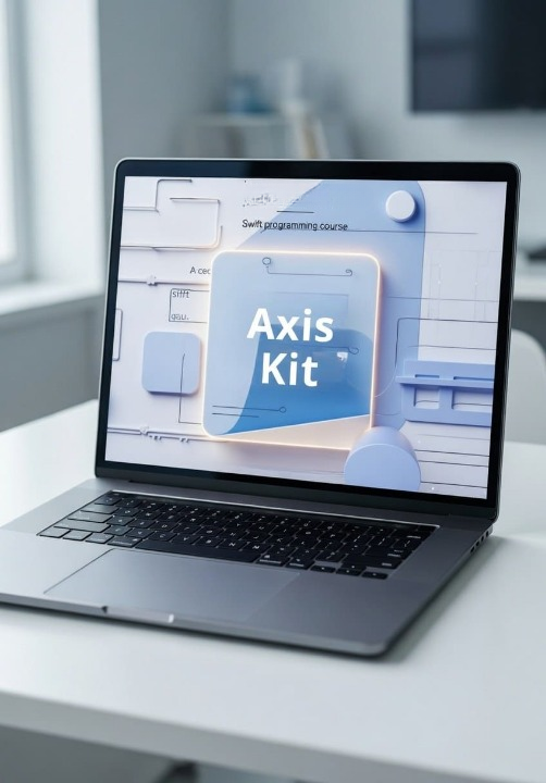 Laptop on a desk displaying an 'Axis Kit' software interface