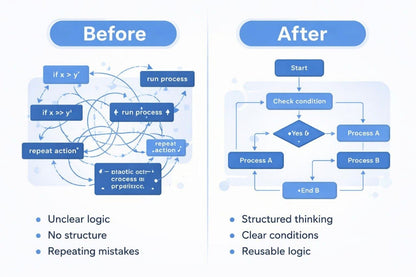 Comparison of unclear and clear flowchart diagrams labeled 'Before' and 'After'.