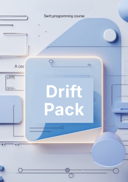 Promotional graphic for a Swift programming course with 'Drift Pack' text on a blue and white background.