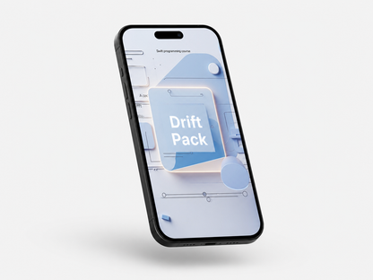 Phone displaying a design software interface with 'Drift Pack' on a light gray background