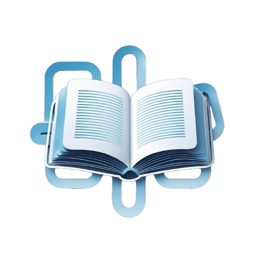 Blue book-shaped paper clip on a white background