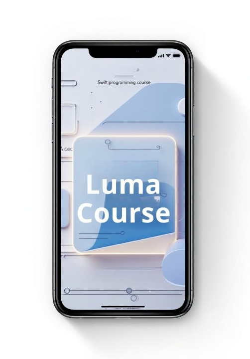 Phone displaying a Luma Course app on a white background