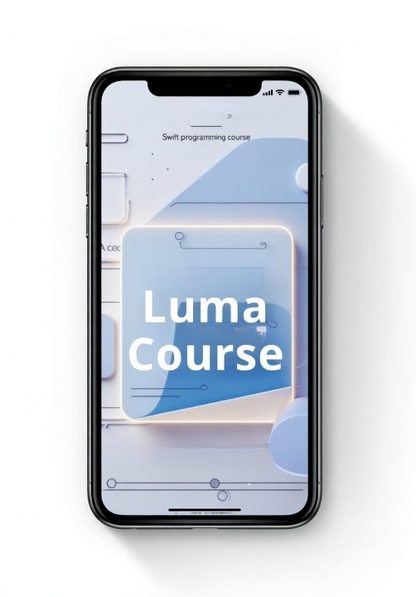 Phone displaying a Luma Course app on a white background