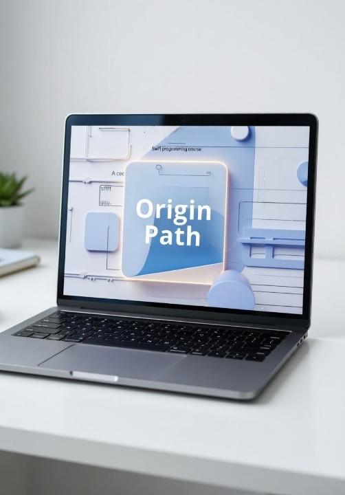 Laptop on a desk displaying the 'Origin Path' software interface.