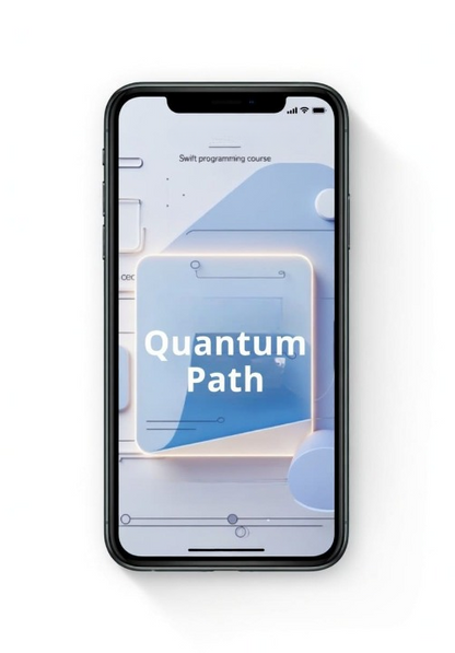 Phone displaying the 'Quantum Path' app on a white background